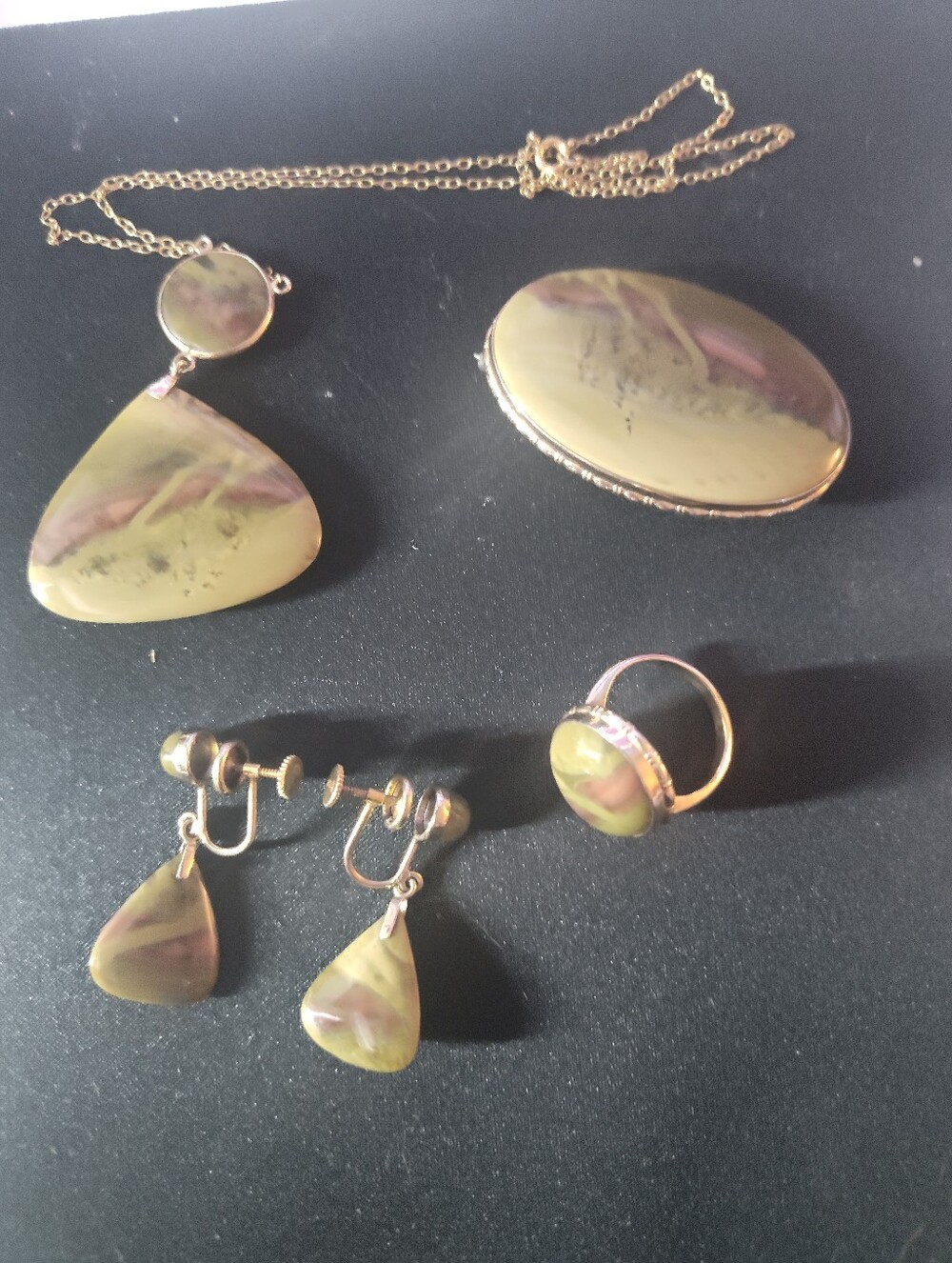 Mid‑Century Oregon Artisan 10K Gold Picture King Jasper Vintage Suite ❤️